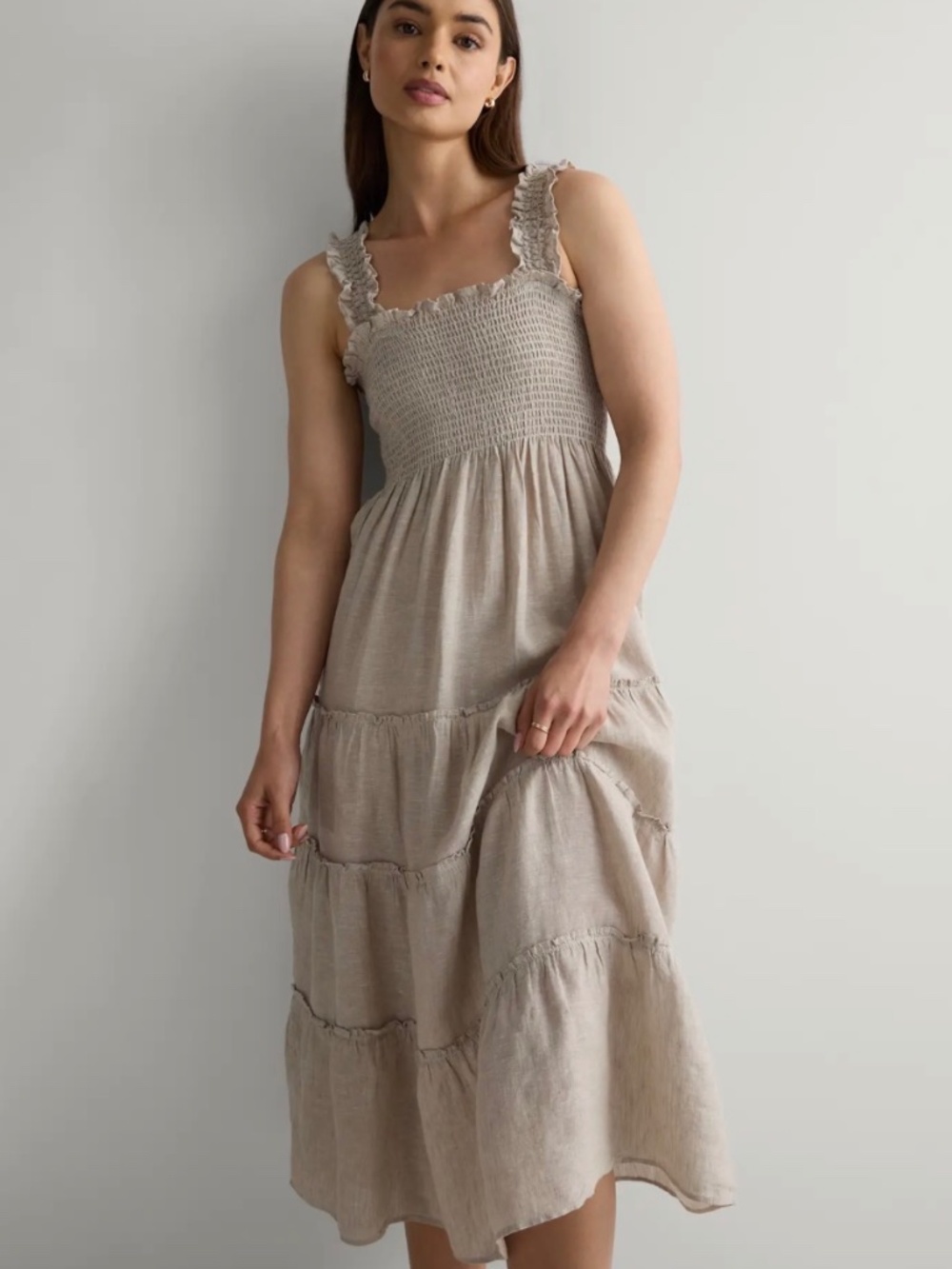 Quince 100% European Linen Smocked Midi Dress Size  S